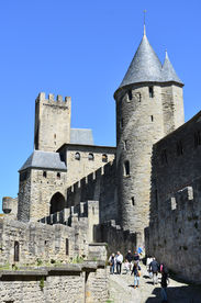 Les tours de la Cité médiévale de Carcassonne dans l'Aude en France