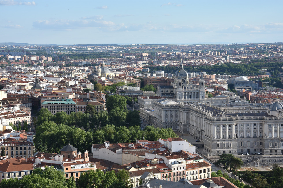 Le Palacio Real et la Catedral de la Almudena depuis le rooftop de l'Hotel Riu Plaza España à Madrid