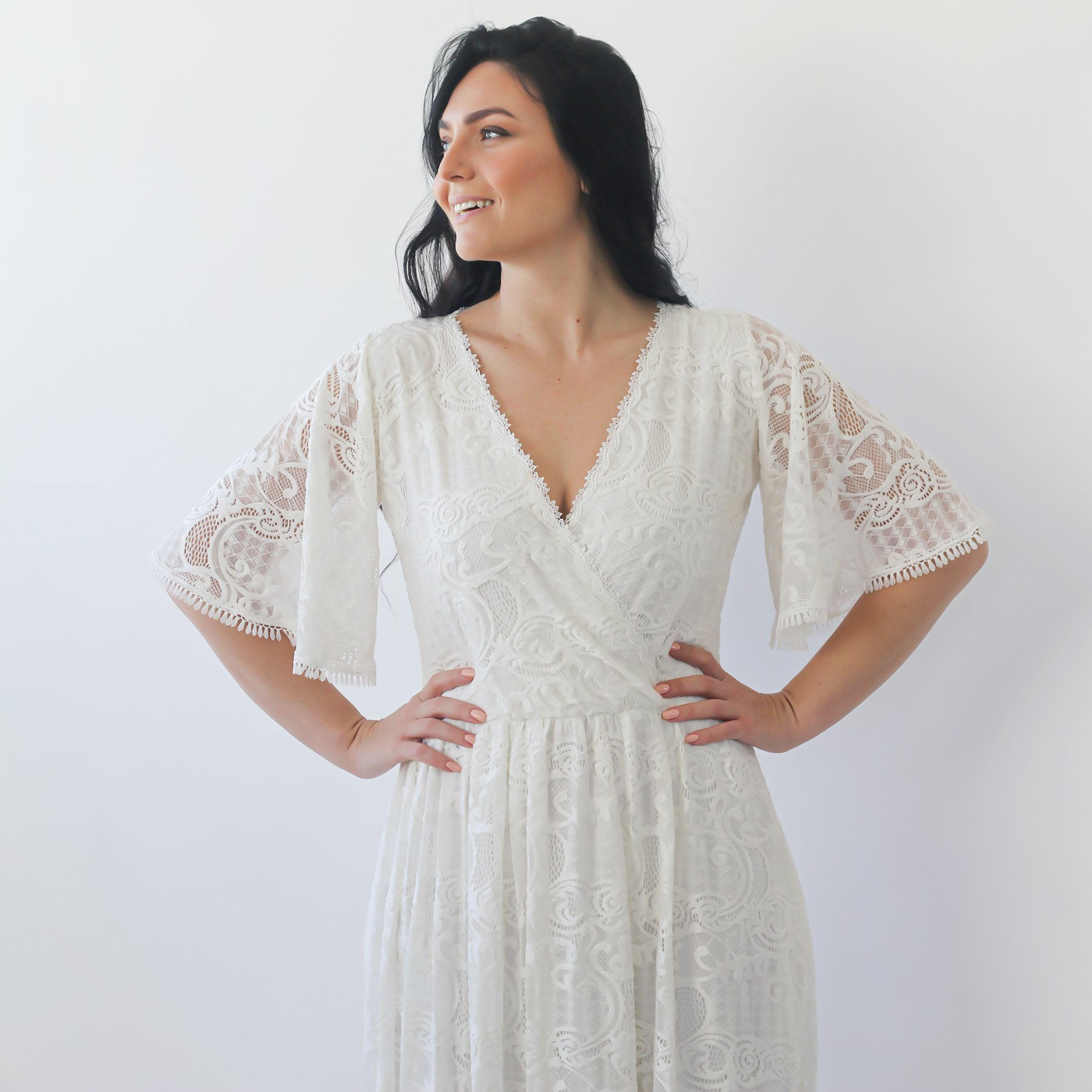 Brautkleid mit Schmetterlingsärmeln und Taschen