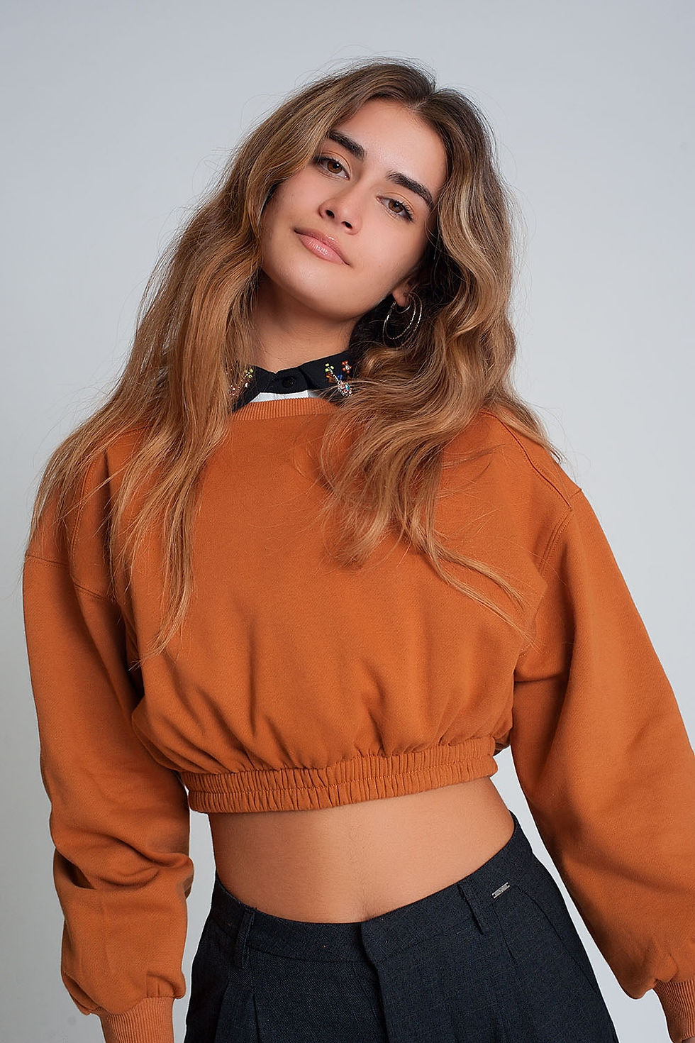 Miniatura: Oversized Cropped Sweatshirt in Camel