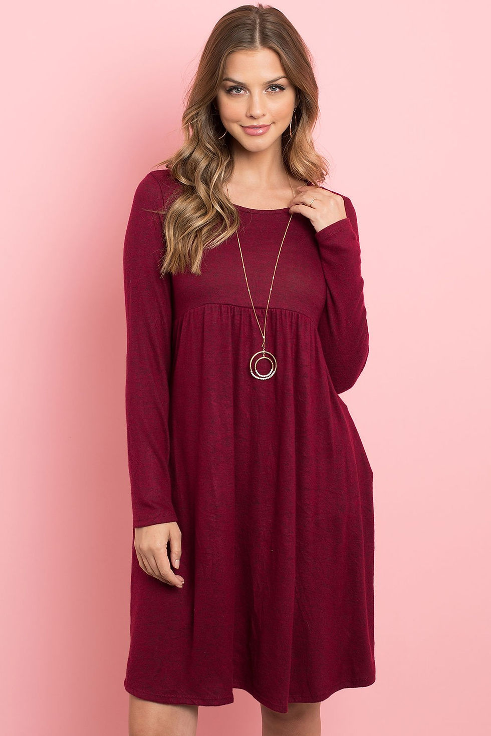 Thumbnail: Boat Neck Brushed Hacci Round Hem Dress