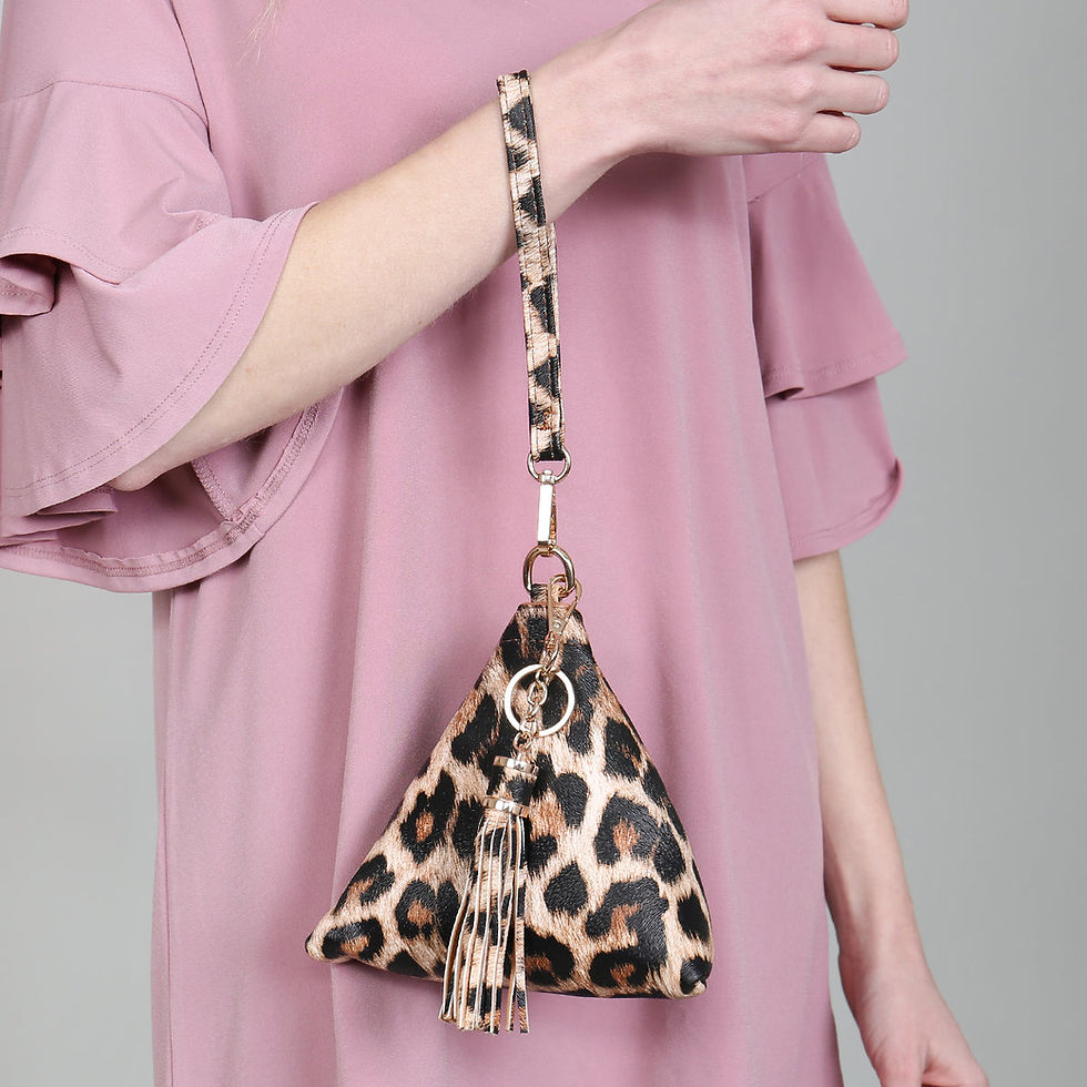 Thumbnail: Pyramid Shape Tassel Wristlet Leather Bag