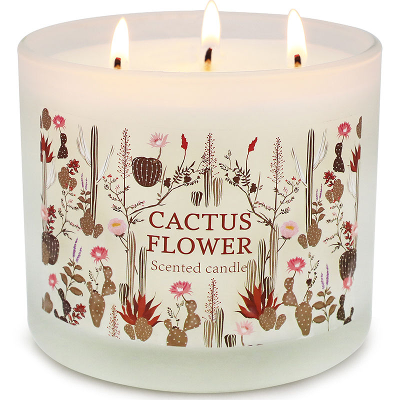 Miniatura: 3 Wick Candles With Metal Lids Frosted Glass Jars Creamy Scented Candles