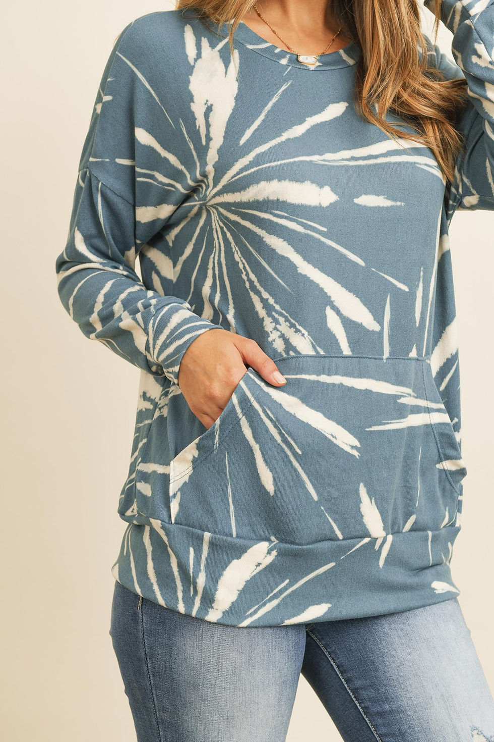 Miniature : Kangaroo Pocket Tie Dye Long Sleeve Top