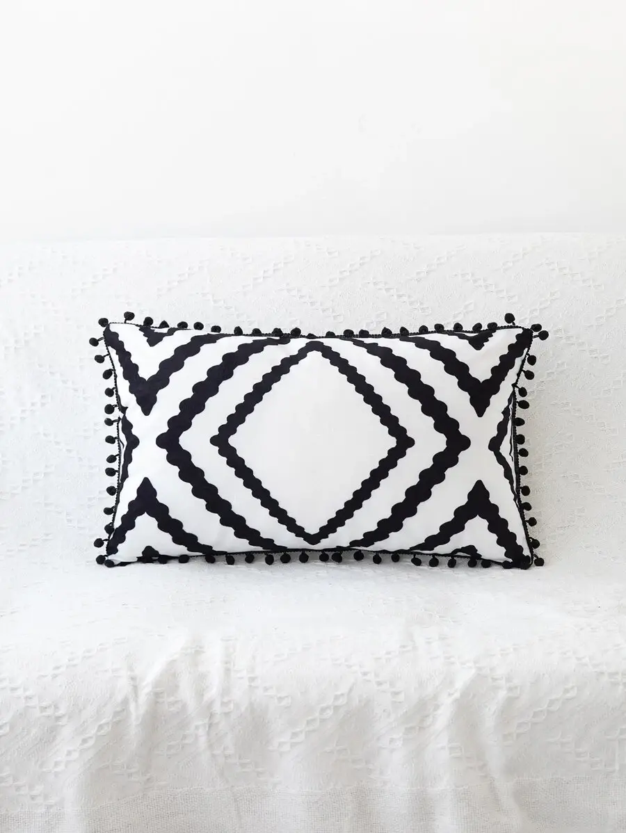 Pair of White & Black Diamond Cushion Covers Only
