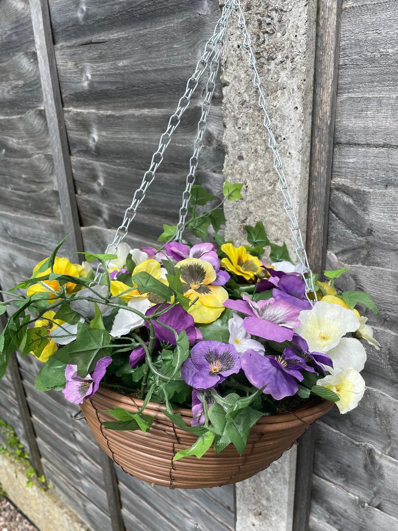 Hanging Garden Pansy Basket (Artificial)