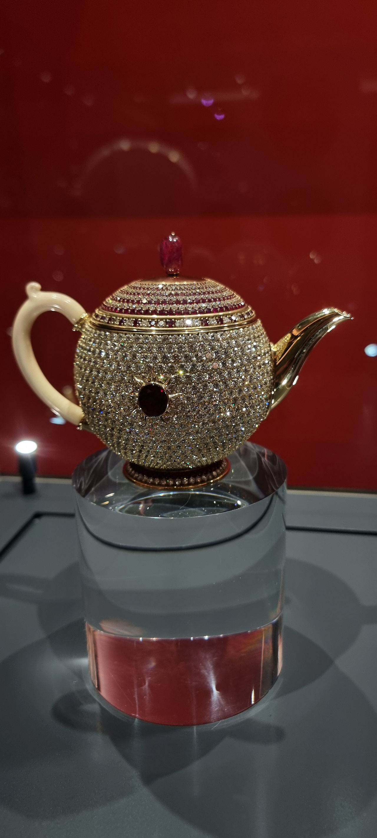 Chitra Collection - Worlds Most Expensive Tea Pot on display. Rubies and diamond encrusted
