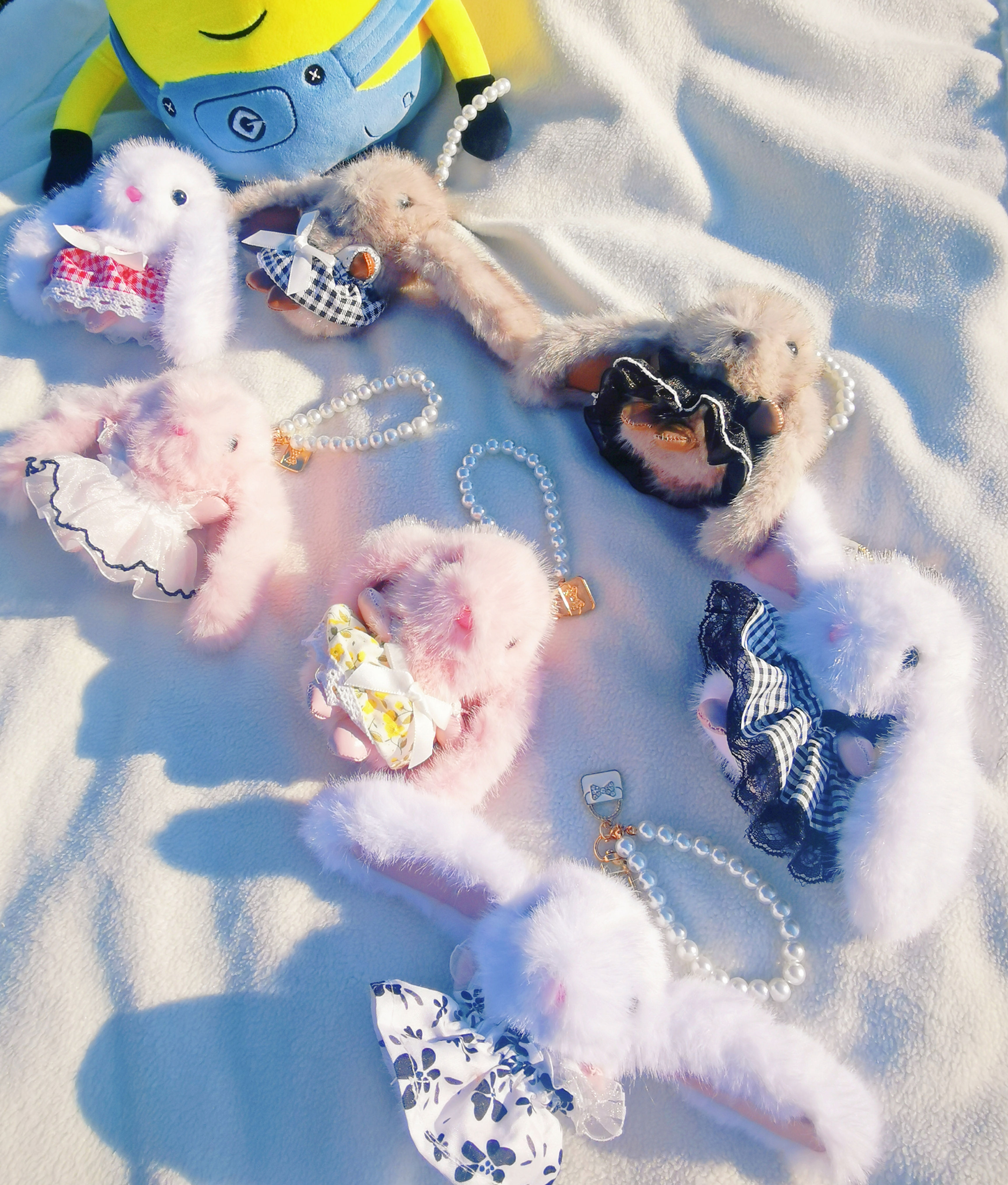 Little Bunny with Handmade Dress & Pearl Charm