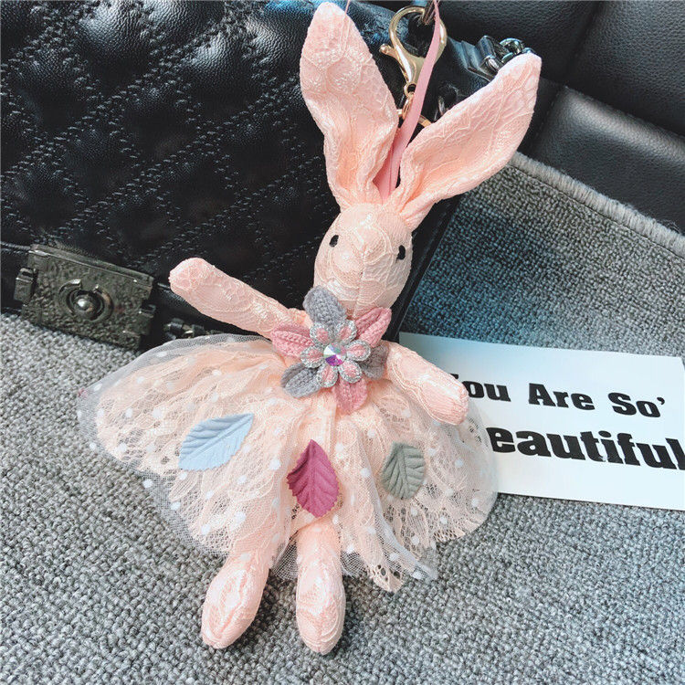 Thumbnail: Handmade Fashionable Lace Dress Long Ear Bunny Keychain
