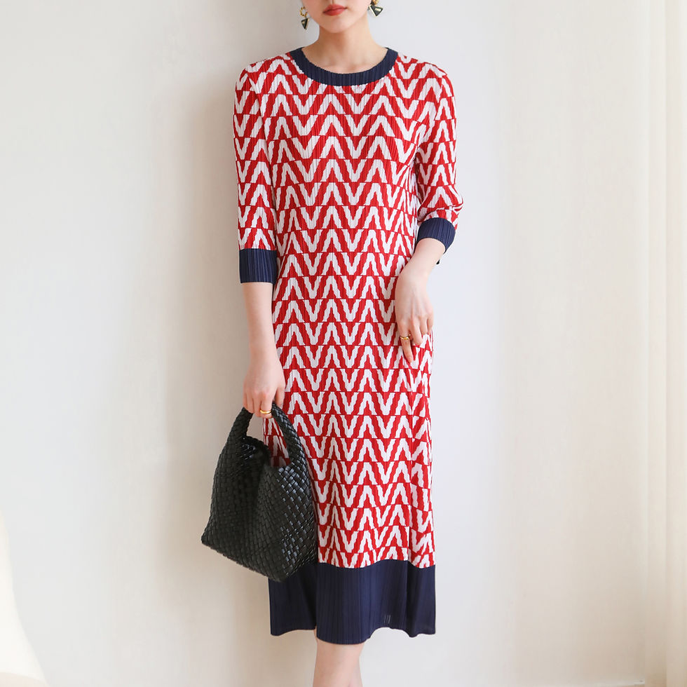 The red, white, and navy geometric pattern is quite striking.