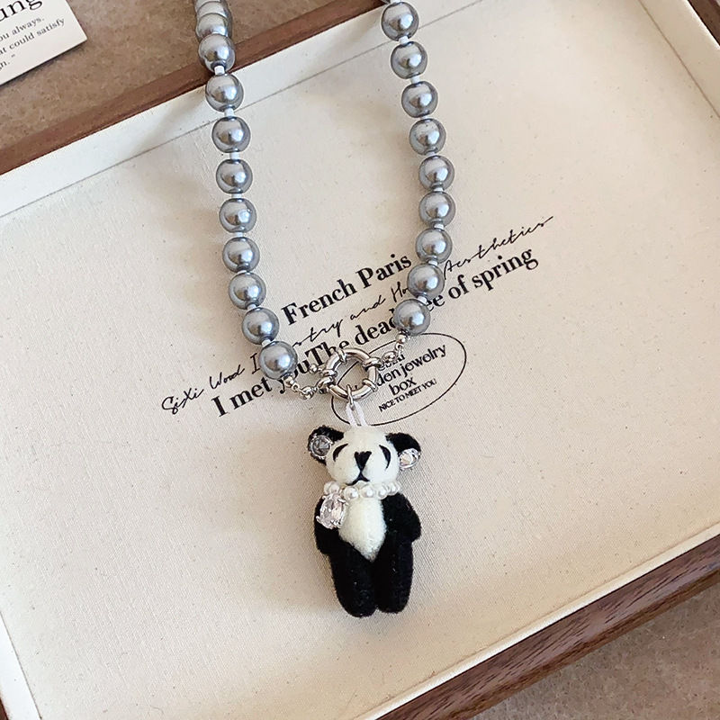 Thumbnail: Franch Man made pearl type crystal panda necklace