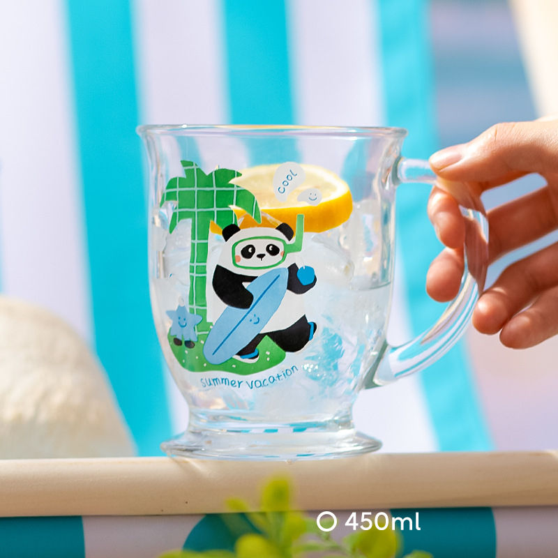Thumbnail: Panda on sea a pair of  cold milk glass cups