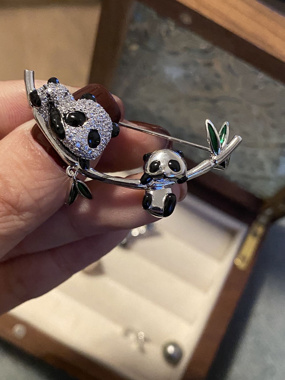 Thumbnail: Real Pearl Panda brooch and colorful stone necklace