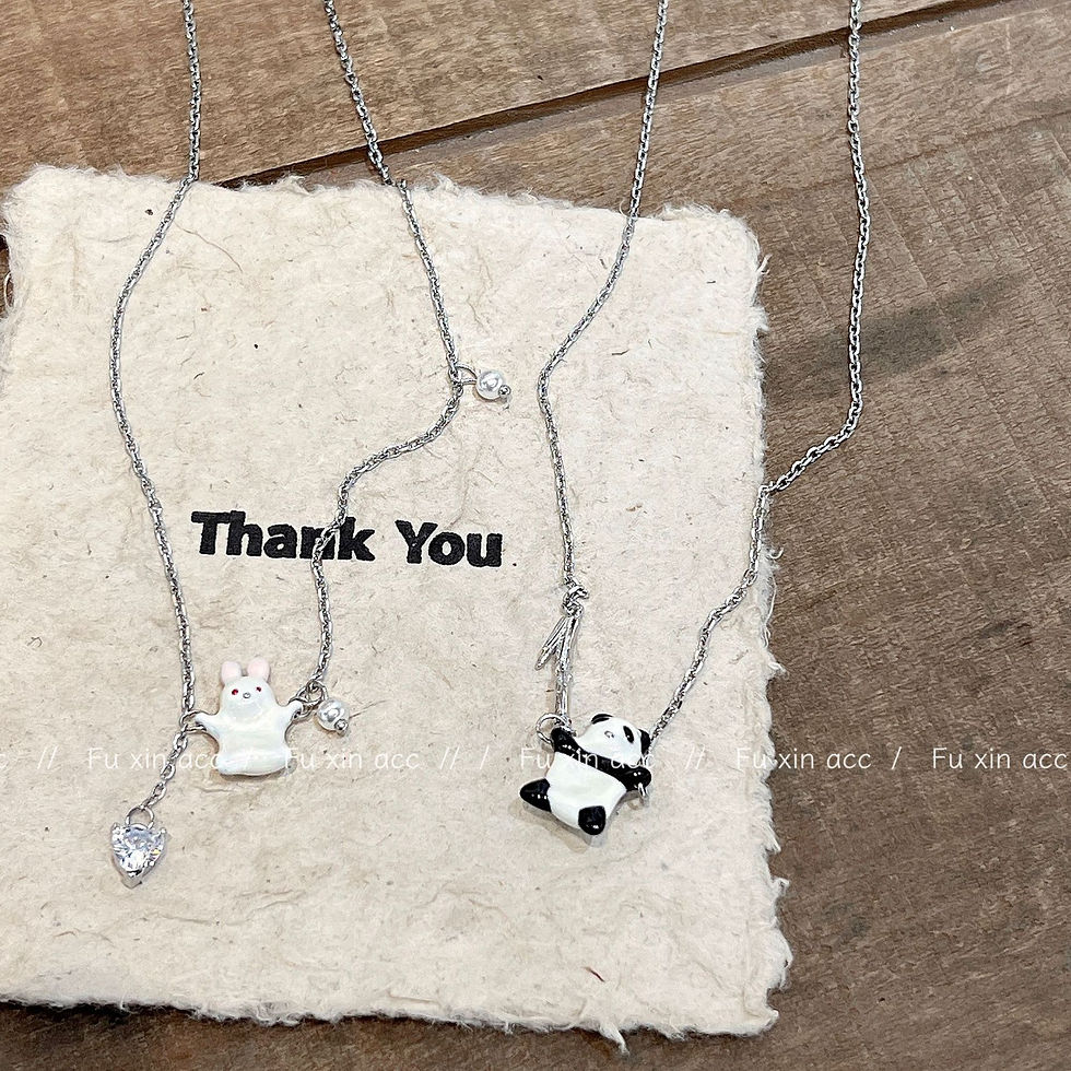 Thumbnail: Rabbit and Panda Layout Style Necklace Fashion Jewelry by designer himself