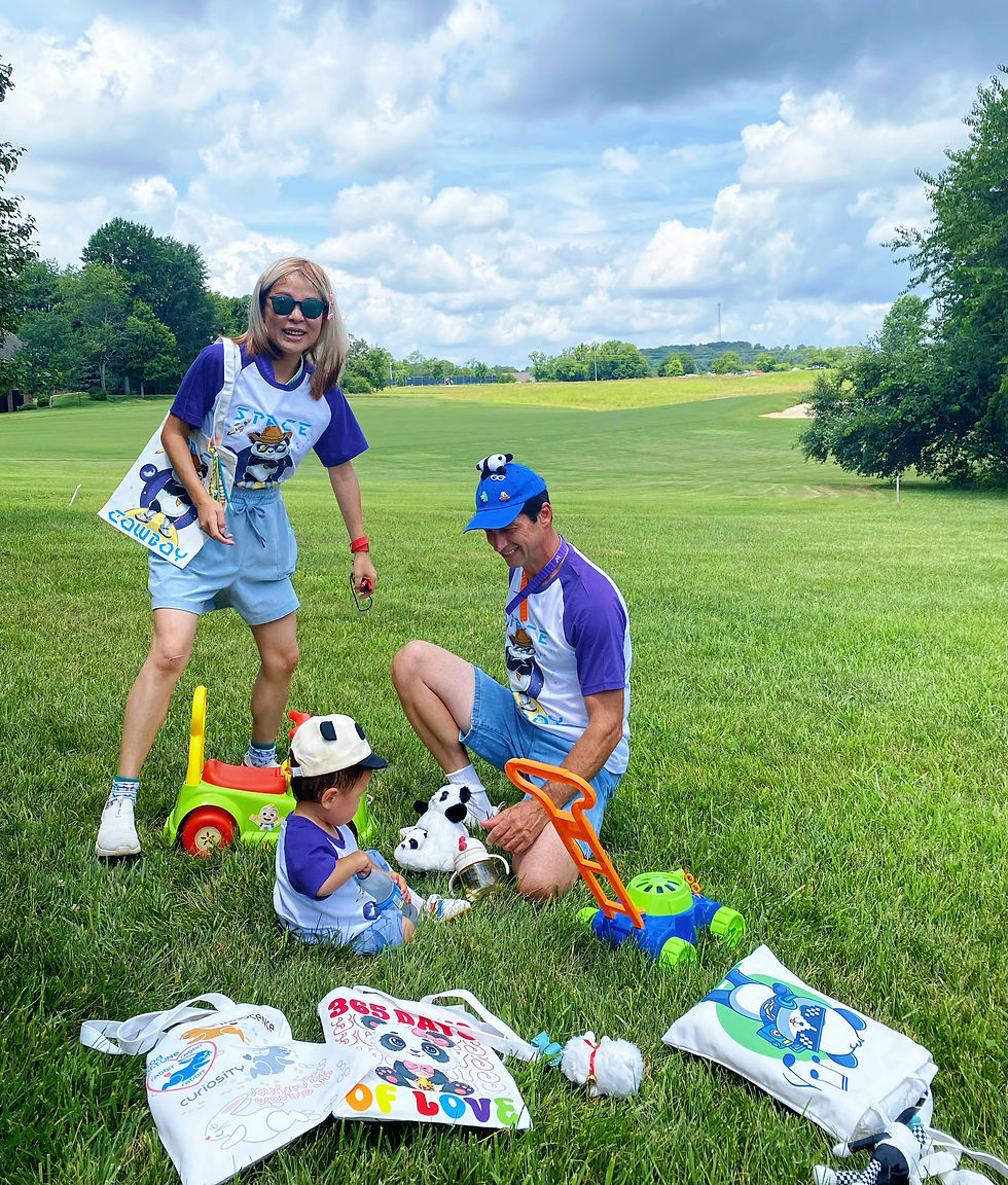 Thumbnail: Dark Purple Space Cowboy Panda Matching Family T-shirts