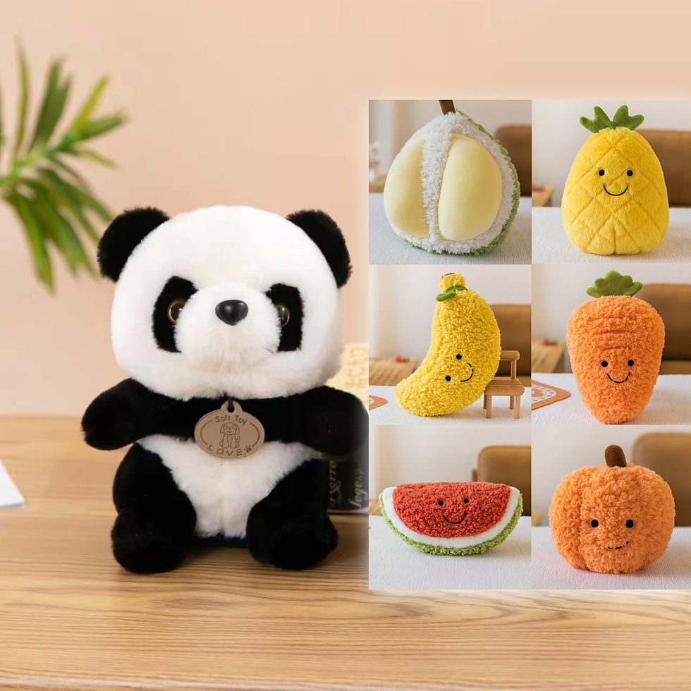 Panda with delicious yummy fruits and vegetables