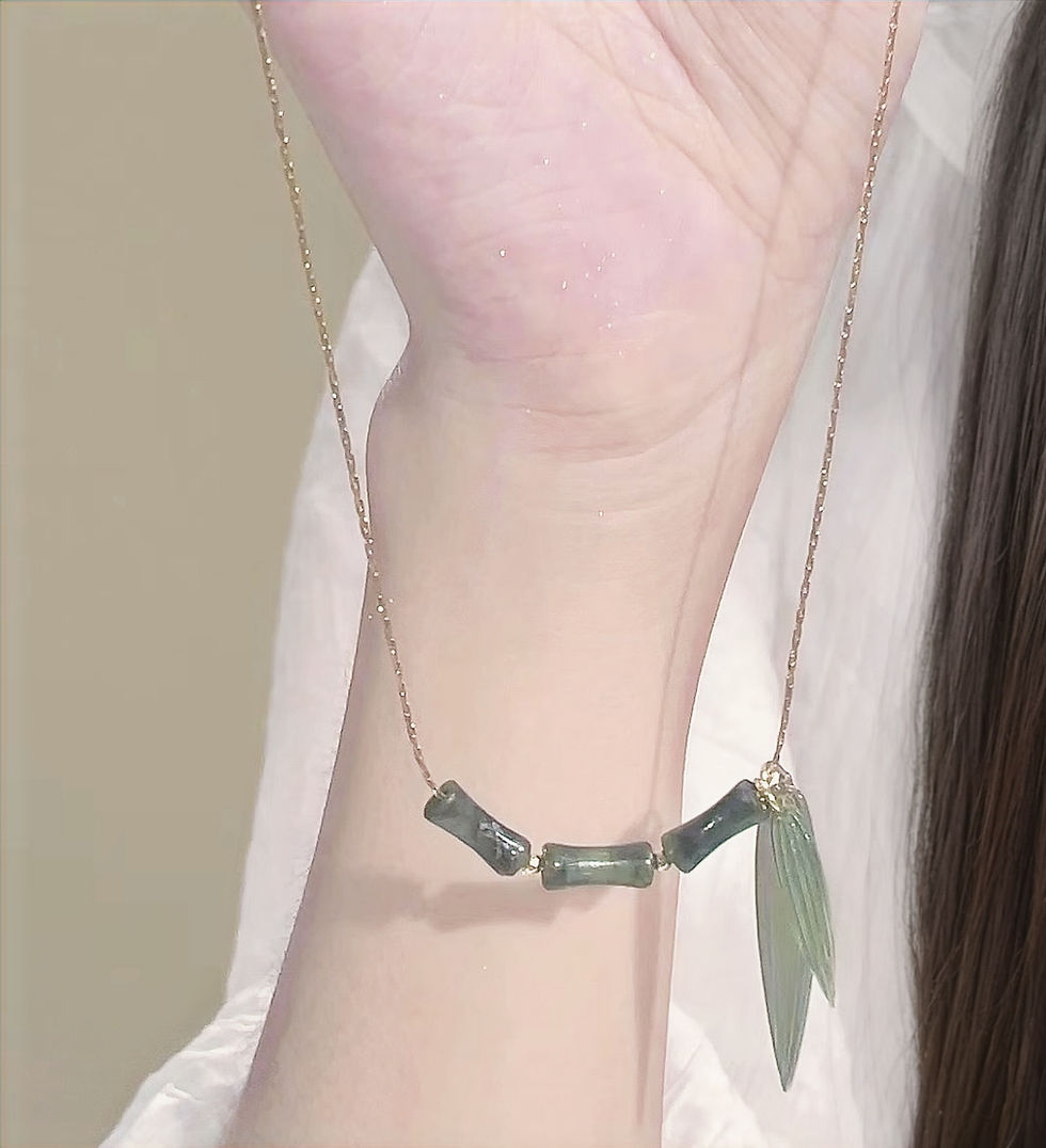 Thumbnail: Strength energy Bamboo Panda brooch and jade stone necklace