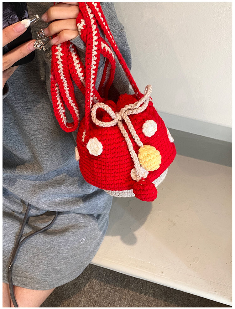 Thumbnail: Red mushroom knitting handmade bag