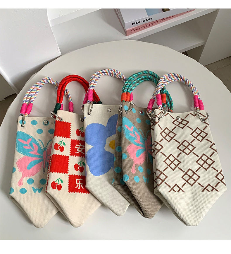 Thumbnail: Hermes Style Fabric colorful handbag