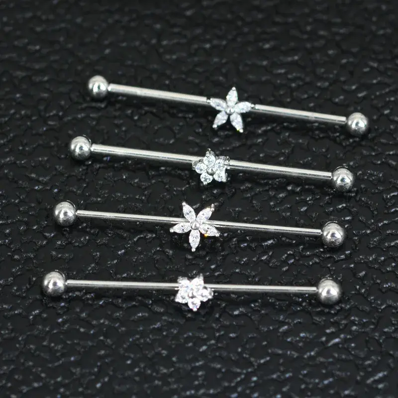 zircon flower body accessories 316L stainless steel piercing titanium nipple