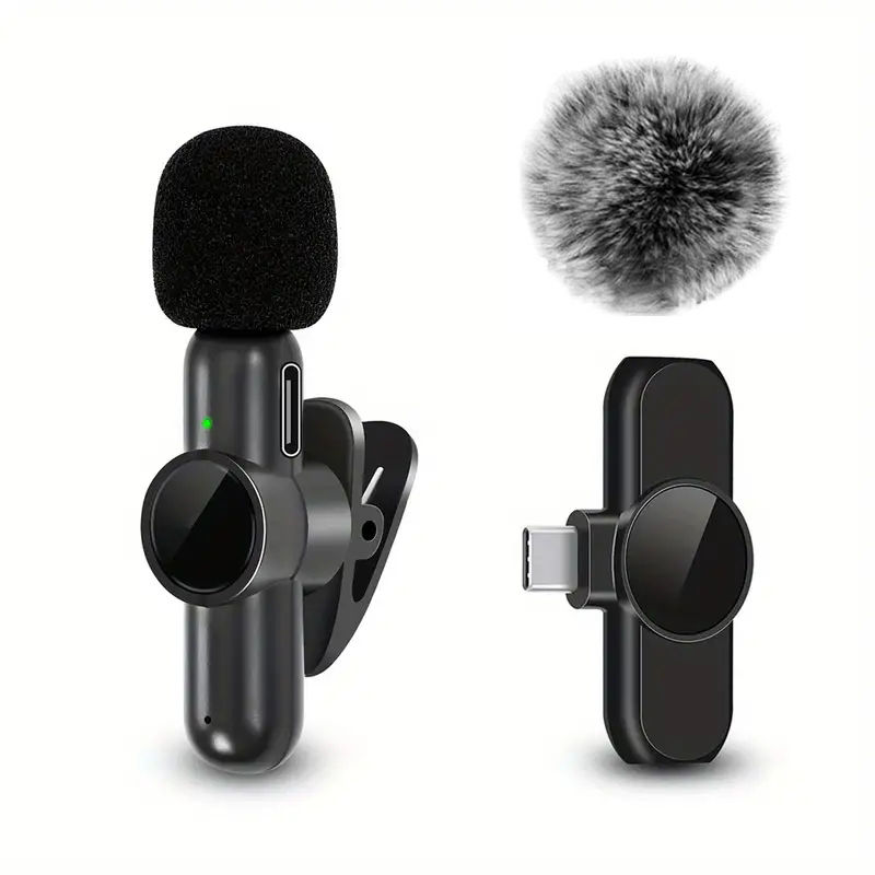Thumbnail: Wireless Lavalier Microphone With Windproof Cover Audio Video Recording Mini Mic