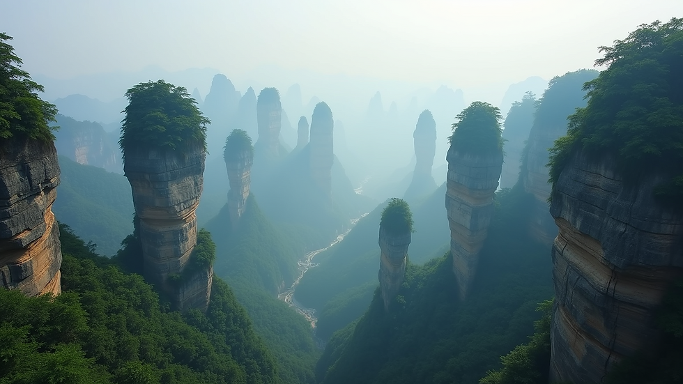 High angle view of the unique rock formations in Zhangjiajie National Forest Park