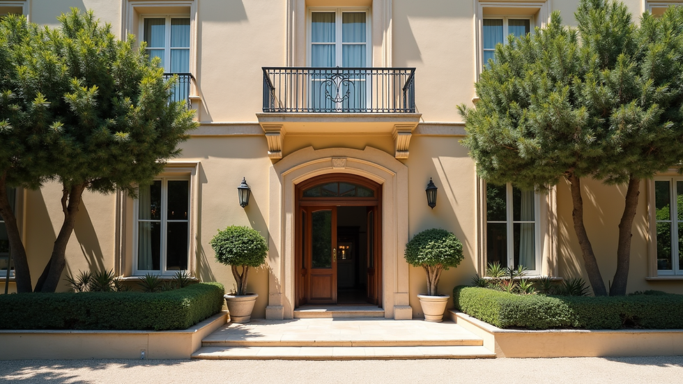 Eye-level view of a luxury hotel facade in Aix-en-Provence