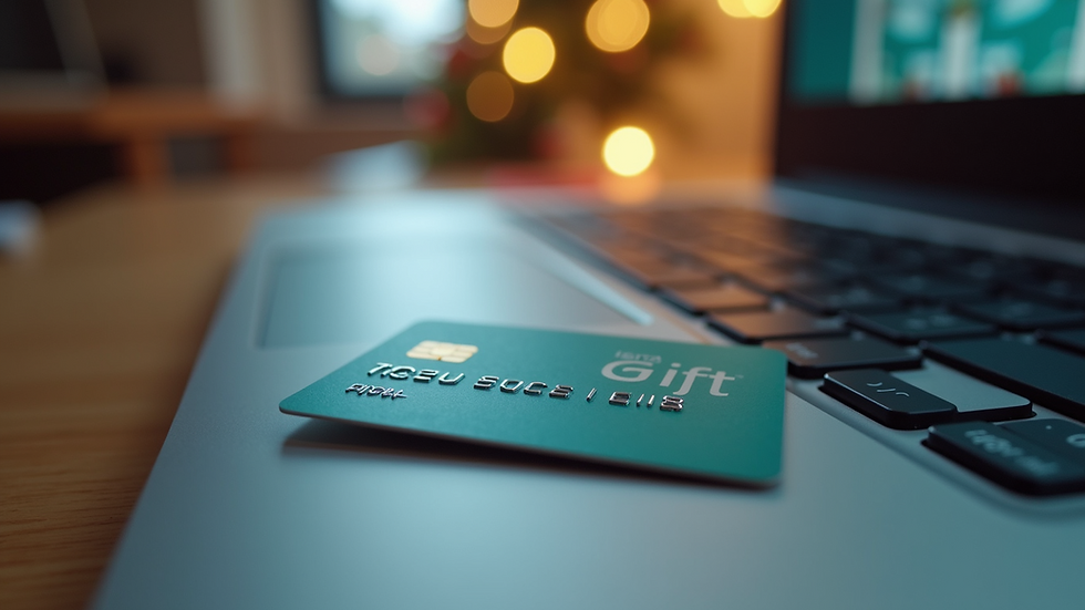 Eye-level view of a digital gift card on a laptop