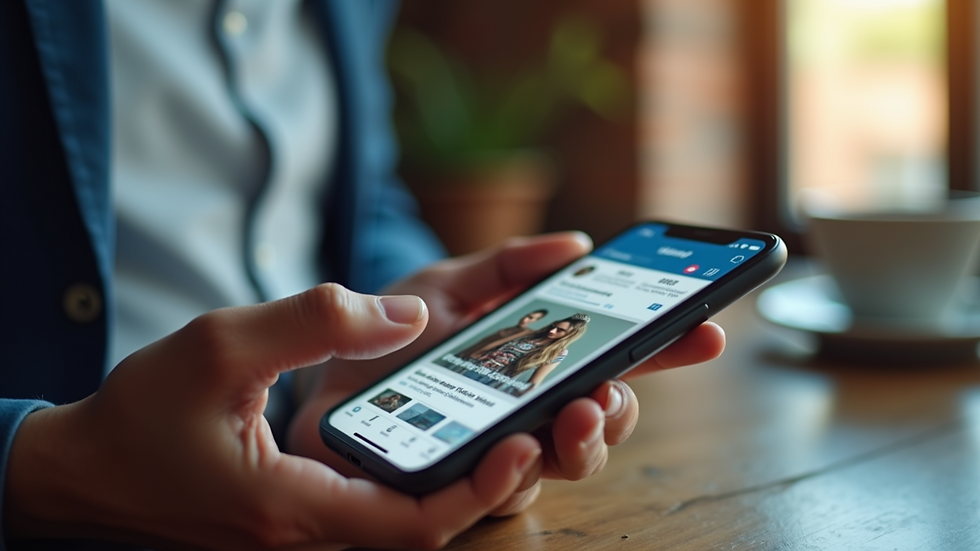Close-up of a smartphone displaying social media marketing content