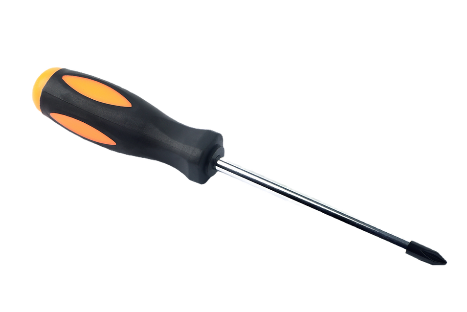 Close up Screwdriver, metal tool, plastic handle, orange-black, for repairing, isolated on