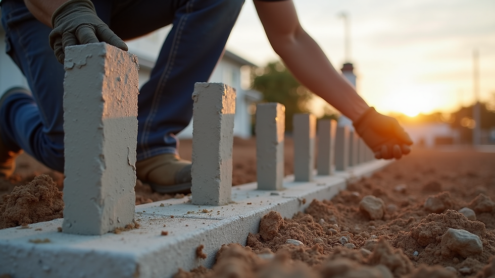 Eye-level view of foundation repair crew installing new concrete piers