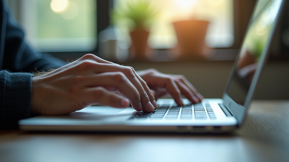 Close-up view of a person typing on a keyboard with SEO strategy notes