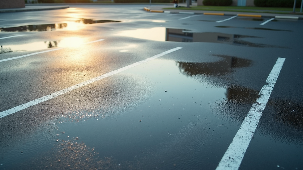 High angle view of a clean commercial parking lot after power washing