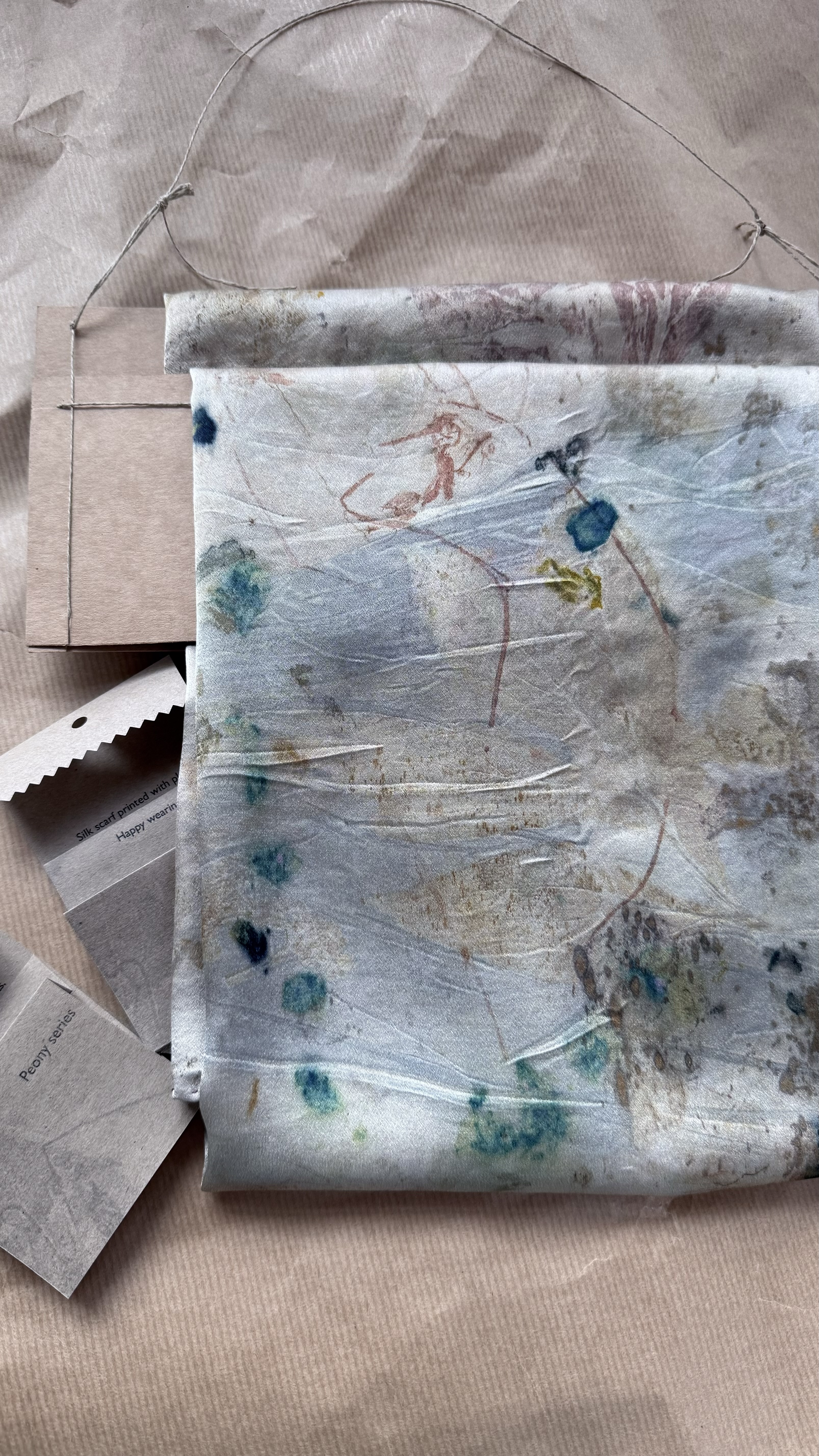 oluhi, hand sewn clothing, plant dyes, natural dyes, botanical dyes, botanical prints, compostable fabrics, eco prints, silk scarf, plant printed silk