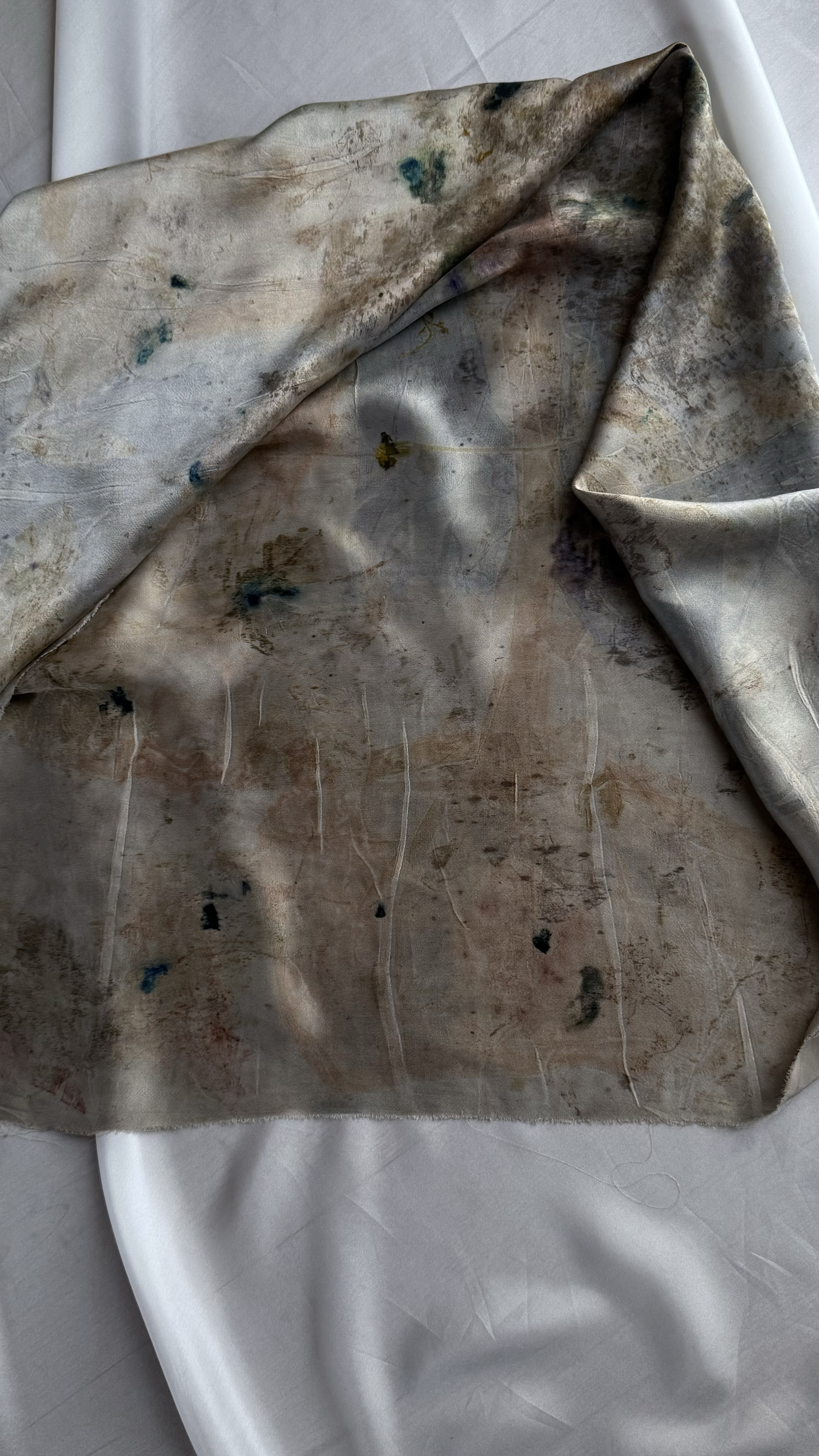 oluhi, hand sewn clothing, plant dyes, natural dyes, botanical dyes, botanical prints, compostable fabrics, eco prints, silk scarf, plant printed silk