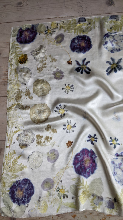 oluhi, hand sewn clothing, plant dyes, natural dyes, botanical dyes, botanical prints, compostable fabrics, natural dyes, plant colors, silk scarf, naturally dyed, naturally dyed silks, natural dyer, oluhi