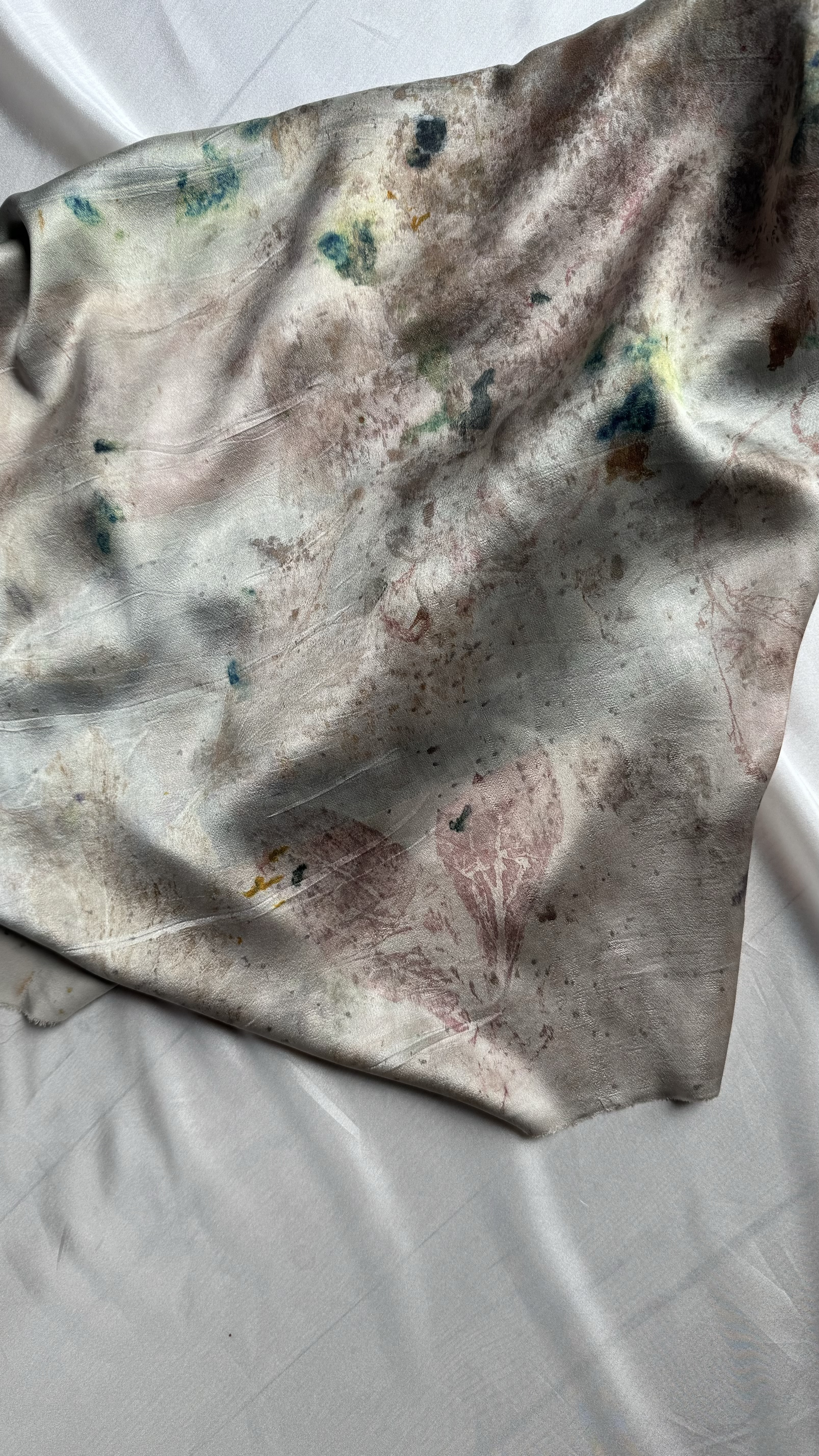 oluhi, hand sewn clothing, plant dyes, natural dyes, botanical dyes, botanical prints, compostable fabrics, eco prints, silk scarf, plant printed silk