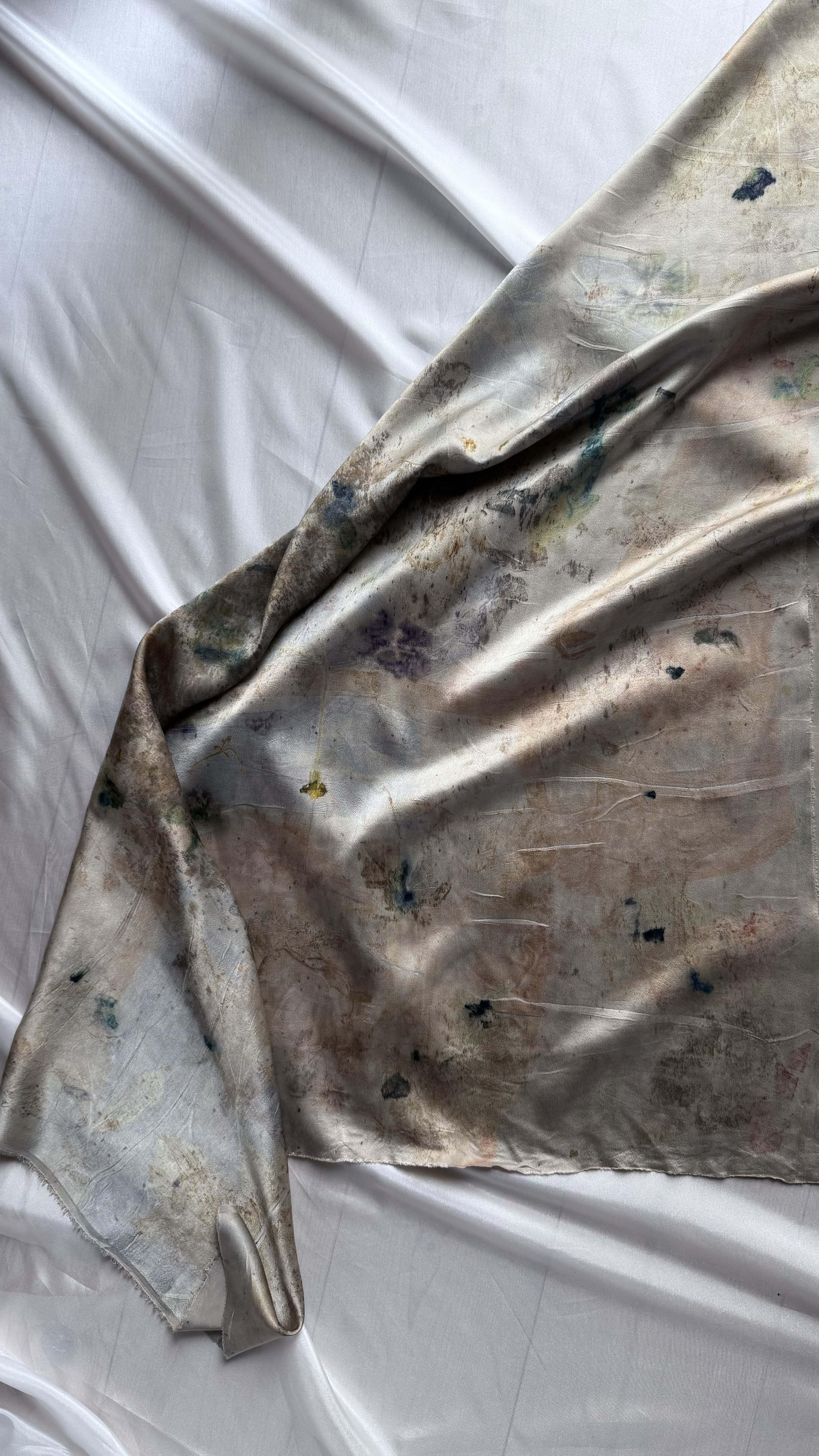oluhi, hand sewn clothing, plant dyes, natural dyes, botanical dyes, botanical prints, compostable fabrics, eco prints, silk scarf, plant printed silk