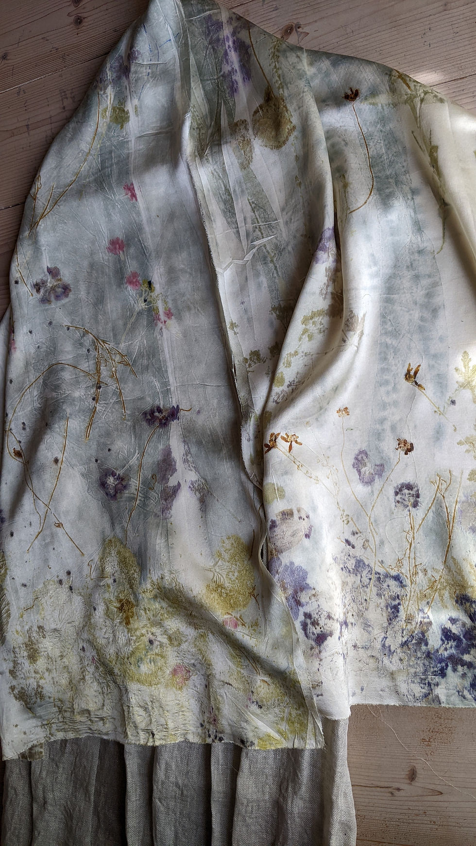 Thumbnail: ecoprint on silk, plant dyes from the garden, silk scarf, botanical dyes