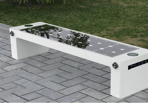 Solar Charging Bench – Extended or Compact Seating Models – view 1