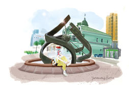 我畫了俄羅斯葉卡捷琳堡的「時光機噴泉」。