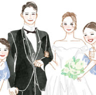 海外ウェディングやビーチフォトにぴったりの、エレガントなファッションイラスト。カジュアルシーンや南国風アイテムは、30代花嫁のウェルカムボードや招待状のペーパーアイテムとしておすすめです。ファッションイラストレーターTakakoが描くリゾートウェディングイラスト。