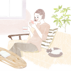 20〜40代女性向け・日常の食事＆カフェシーンのイラスト｜食事・グルメ・ライフスタイル｜広告・Web・CM向け｜大人の甘さとビター｜Takako