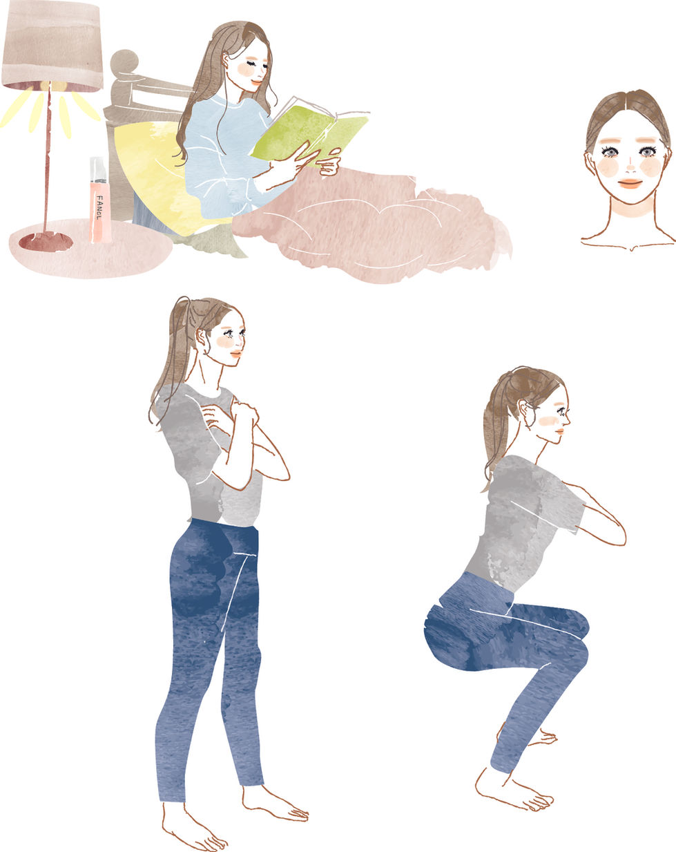 fancl会報誌｜大人女性向け/大人の甘さとビター・ファッションイラスト｜Takako