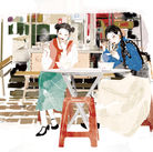 広告イラストレーターTakako作品：台湾・台北 × TNEWTYS風ファッション｜大人女性向け｜書籍・CM・ポスター向き｜大人の甘さとビター｜ファッション×都市×ライフスタイル｜soft cinematic atmosphere｜台湾の屋台で食べる女の子達