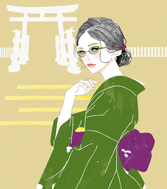 イワキメガネ広告 | Nikon×Lafontコラボ広告｜大人女性向け/大人の甘さとビター・メガネ女性のイラスト｜Takako