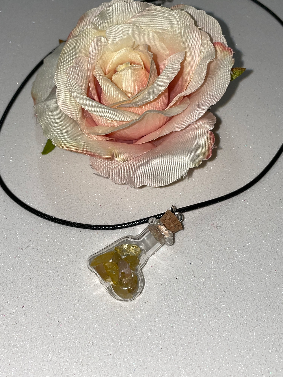 Thumbnail: Citrine crystal black leather necklace