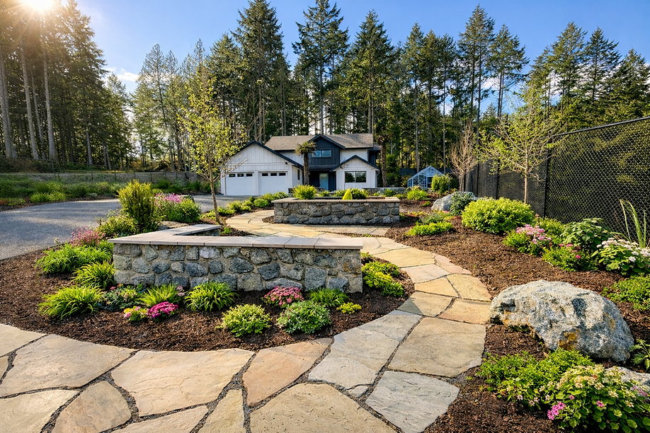 Bear Mountain hardscaping with flagstone path and stone walls
