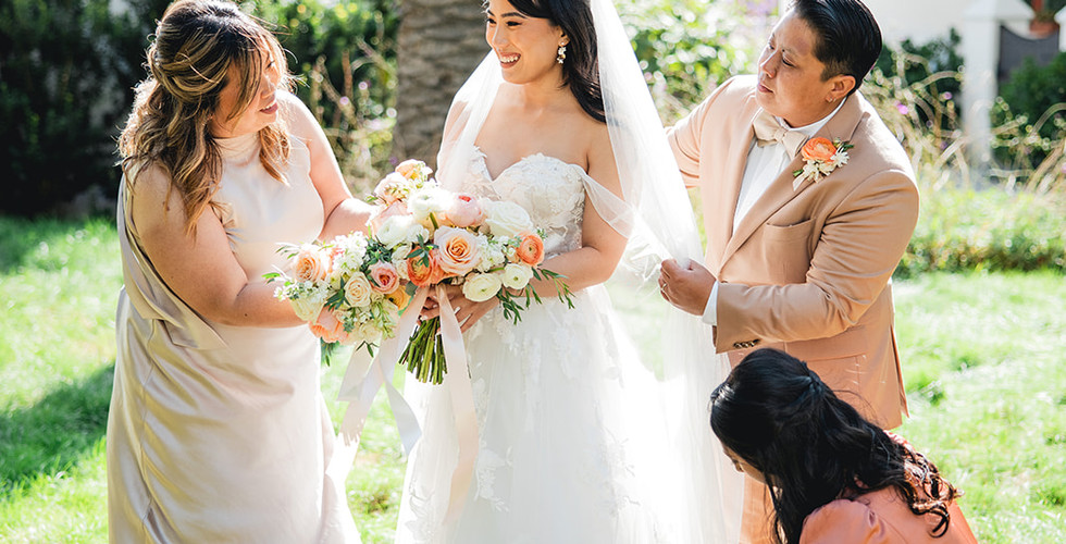 Bride with bridal party at Villa and Vine in Santa Barbara shot by Alvis Pham Photography, Orange County California Wedding Photographer