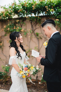 Bride smiling during groom's vows at first look at Aliso Viejo by Wedgewood Weddings by Alvis Pham Photography, Orange County California Wedding Photographer